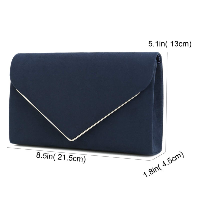 CHARMING TAILOR Faux Suede Clutch Bag Elegant Metal Binding Evening Bag for Wedding/Prom/Black-tie Events (Navy) - Image 3